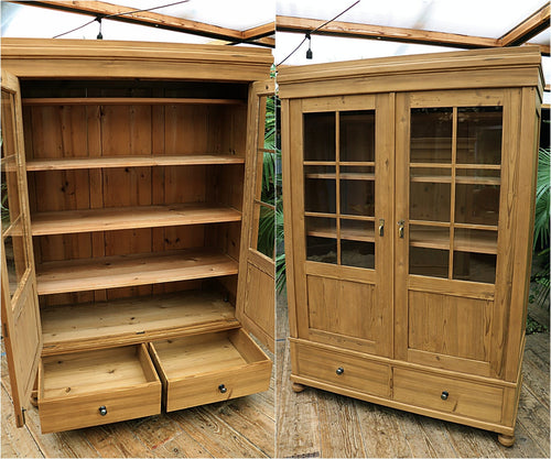 😍 Big Old 'Knock Down' Pine Glazed Display Cabinet/ Cupboard 😍 - oldpineshop.co.uk