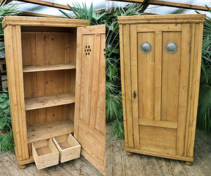 😍 Old Early 20th Century Pine Food /Larder/linen Cupboard + Internal Drawers 😍 - oldpineshop.co.uk