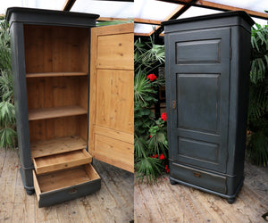 💖 Fabulous Old Georgian Pine/Grey Painted Hanging Cupboard/ Drawers - oldpineshop.co.uk