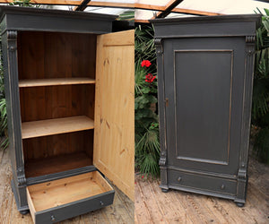 💖 Old Victorian Pine/Grey Painted Cupboard/Drawer-Larder/Linen/Wardrobe 💖 - oldpineshop.co.uk