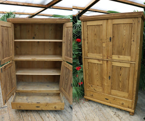 🤩 Fantastic! Old Pine 4 Door Cupboard/ Shelves-Larder/ Linen/ TV Cabinet 🤩 - oldpineshop.co.uk