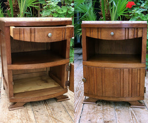 🤩 Superb! Old French Art Deco Marble & Oak Single Bedside Cabinet/ Table 🤩