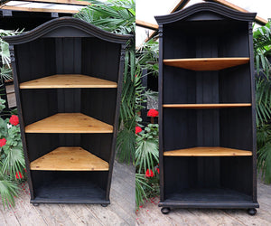 🥰 Lovely & Large Old Style Pine/ Black Painted Corner Shelves/ Cupboard 🥰 - oldpineshop.co.uk