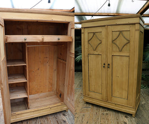 💖 Beautiful! Unusual Old Antique Pine Double Knock Down 'Combination' Wardrobe 💖 - oldpineshop.co.uk