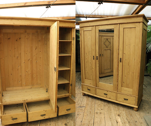 🥰 Quality! Beautiful Old/ Antique Pine Triple 'Knock Down' Combination Wardrobe 🥰