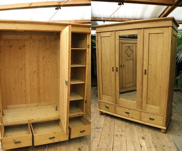 🥰 Quality! Beautiful Old/ Antique Pine Triple 'Knock Down' Combination Wardrobe 🥰