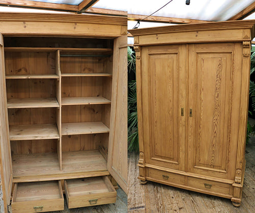 💫 OMG! Big! Old Victorian Pine Double Knock Down Combination Wardrobe 💫 - oldpineshop.co.uk