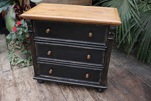 💕 Quality Old Style Pine/ Black Painted Chest Of 3 Drawers/ Bedside/ Sideboard 😀 - oldpineshop.co.uk