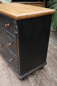 💕 Quality Old Style Pine/ Black Painted Chest Of 3 Drawers/ Bedside/ Sideboard 😀 - oldpineshop.co.uk