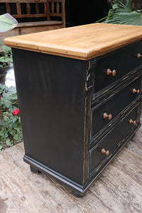 💕 Quality Old Style Pine/ Black Painted Chest Of 3 Drawers/ Bedside/ Sideboard 😀 - oldpineshop.co.uk