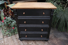 💕 Quality Old Style Pine/ Black Painted Chest Of 4 Drawers/ Bedside/ Sideboard 😀 - oldpineshop.co.uk