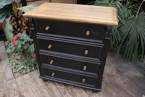💕 Quality Old Style Pine/ Black Painted Chest Of 4 Drawers/ Bedside/ Sideboard 😀 - oldpineshop.co.uk