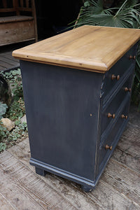 💕 Quality Old Style Pine/ Grey Painted Chest Of 3 Drawers/ Bedside/ Sideboard 😀 - oldpineshop.co.uk