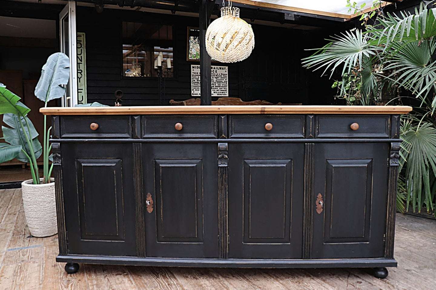 🤩 FAB 1.84m OLD ANTIQUE STYLE PINE & PAINTED SIDEBOARD/ CUPBOARD/ TV STAND 💖 - oldpineshop.co.uk