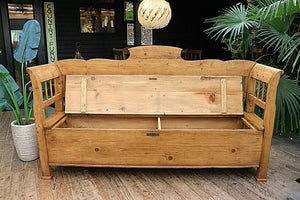 ❤️ FABULOUS OLD ANTIQUE WAXED PINE 'HUNGARIAN' STORAGE/BOX BENCH ❤️ - oldpineshop.co.uk