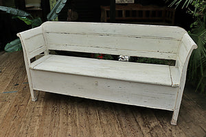 😍 SUPERB & QUALITY OLD ANTIQUE PINE / WHITE PAINTED 'HUNGARIAN' STORAGE BENCH 😍 - oldpineshop.co.uk