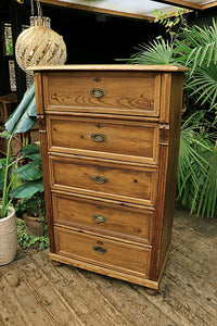 💖 WOW! RARE OLD ANTIQUE VICTORIAN WAXED PINE CHEST OF FIVE DRAWERS/ TALL BOY 💖 - oldpineshop.co.uk