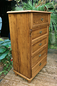 💖 WOW! RARE OLD ANTIQUE VICTORIAN WAXED PINE CHEST OF FIVE DRAWERS/ TALL BOY 💖 - oldpineshop.co.uk