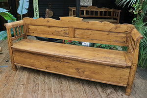💖 WOW! BIG OLD ANTIQUE WAXED PINE 'HUNGARIAN' STORAGE/ BOX BENCH 💖 - oldpineshop.co.uk