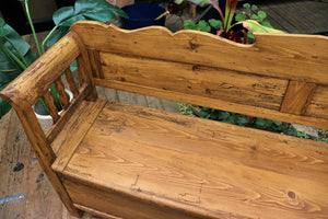 💖 WOW! BIG OLD ANTIQUE WAXED PINE 'HUNGARIAN' STORAGE/ BOX BENCH 💖 - oldpineshop.co.uk