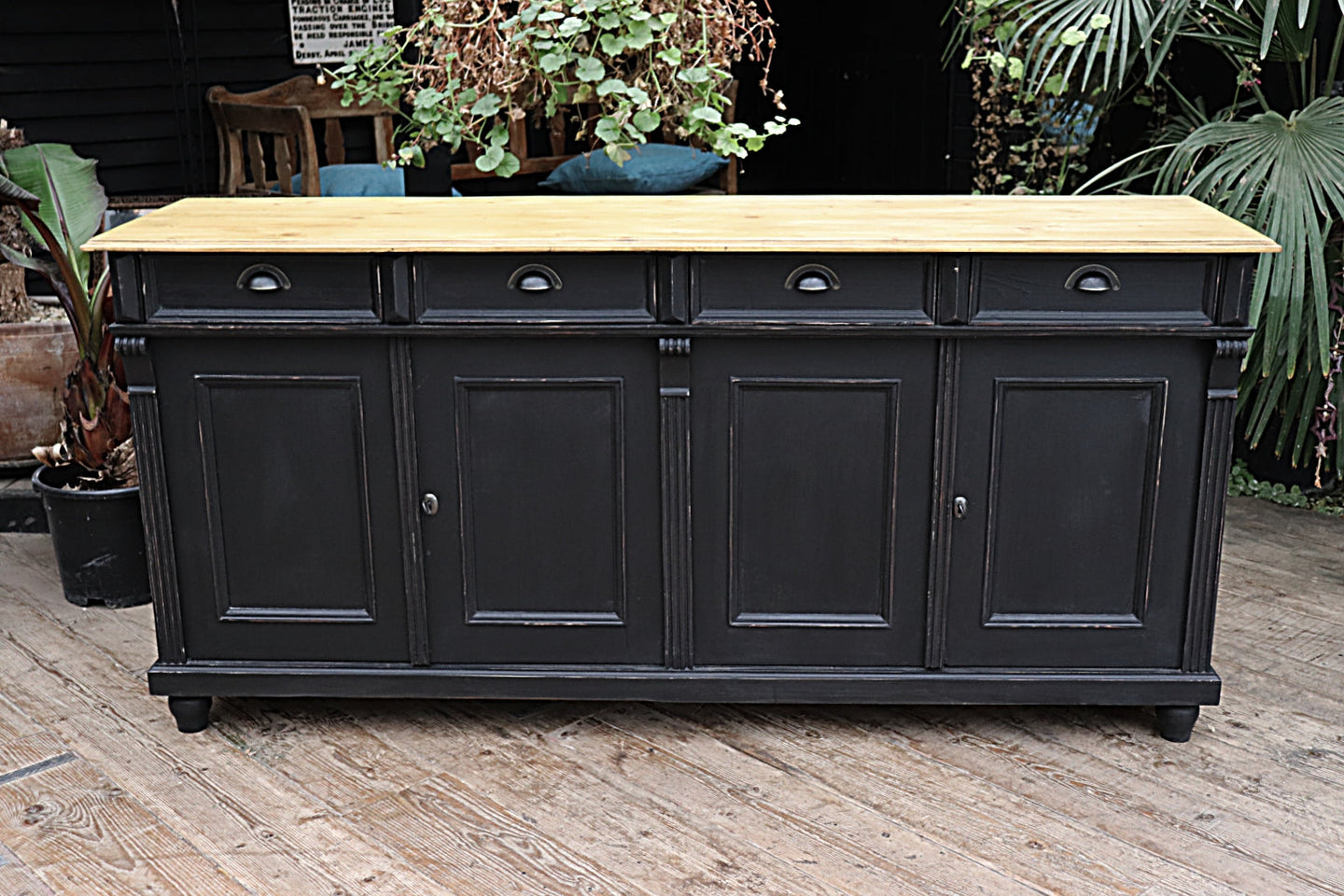 BIG! OLD STYLE 2M PINE/ BLACK PAINTED SIDEBOARD/ BASE  😍 - oldpineshop.co.uk