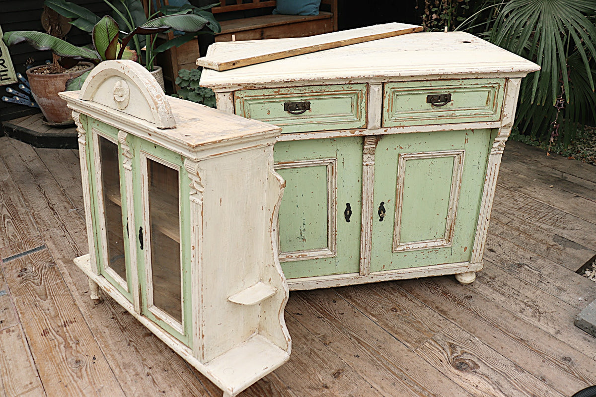 ❤️  WONDERFUL CREAM/SAGE GREEN OLD PAINTED PINE VICTORIAN GLAZED DRESSER  ❤️ - oldpineshop.co.uk