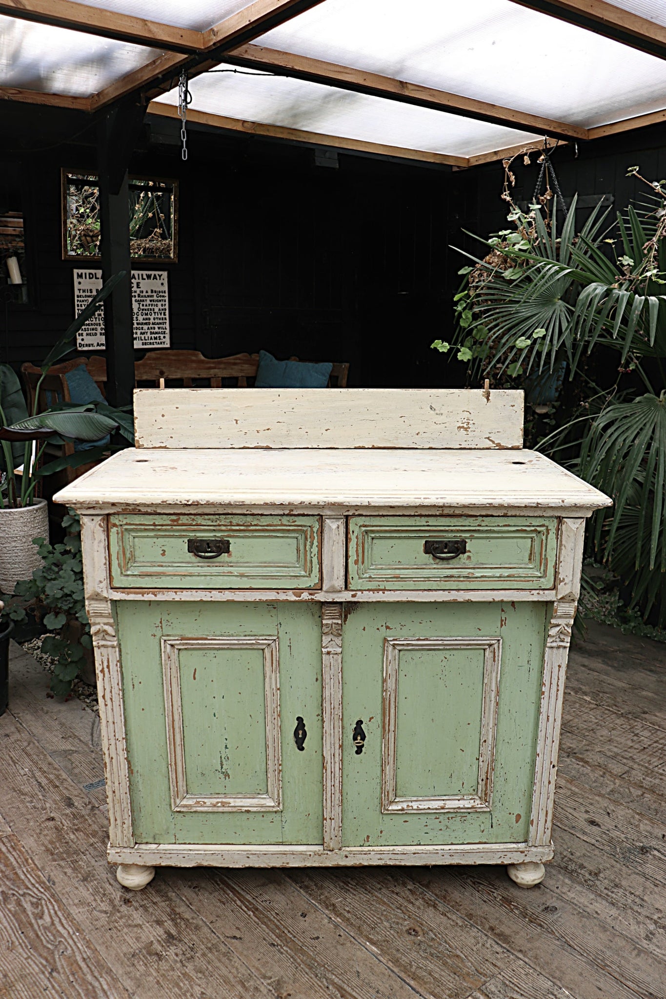 Cream/ Sage Green Painted Old Antique Pine Victorian Glazed Dresser Cream/ Sage Green Painted Old Antique Pine Victorian Glazed Dresser