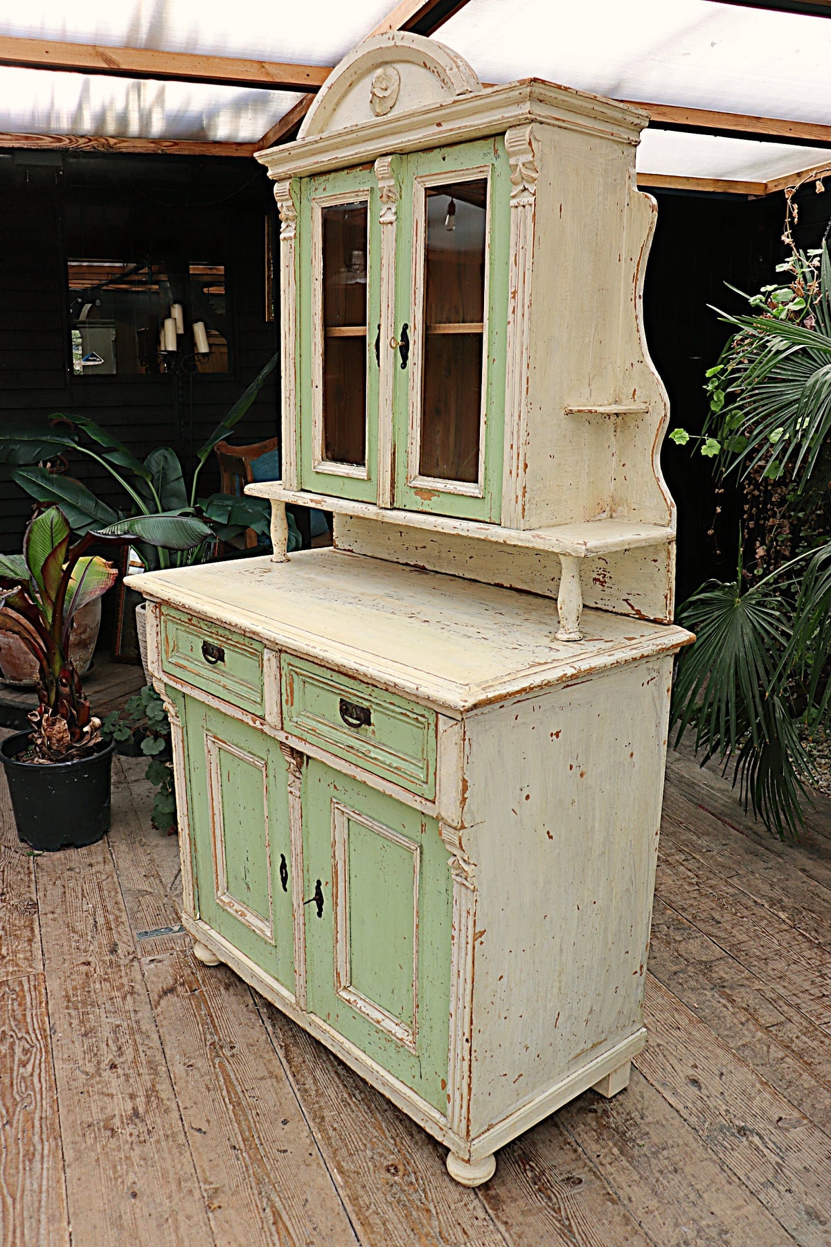 ❤️  WONDERFUL CREAM/SAGE GREEN OLD PAINTED PINE VICTORIAN GLAZED DRESSER  ❤️ - oldpineshop.co.uk
