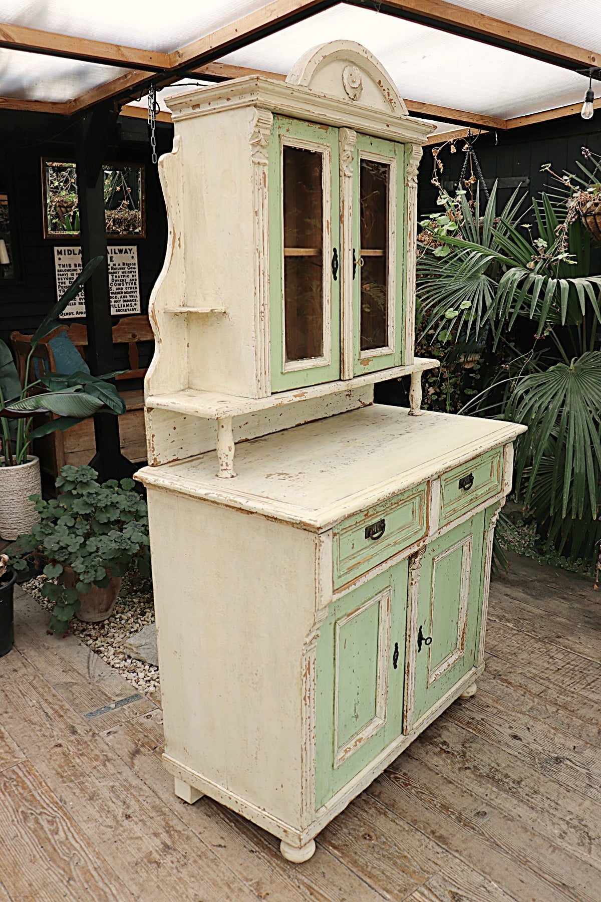 ❤️  WONDERFUL CREAM/SAGE GREEN OLD PAINTED PINE VICTORIAN GLAZED DRESSER  ❤️ - oldpineshop.co.uk