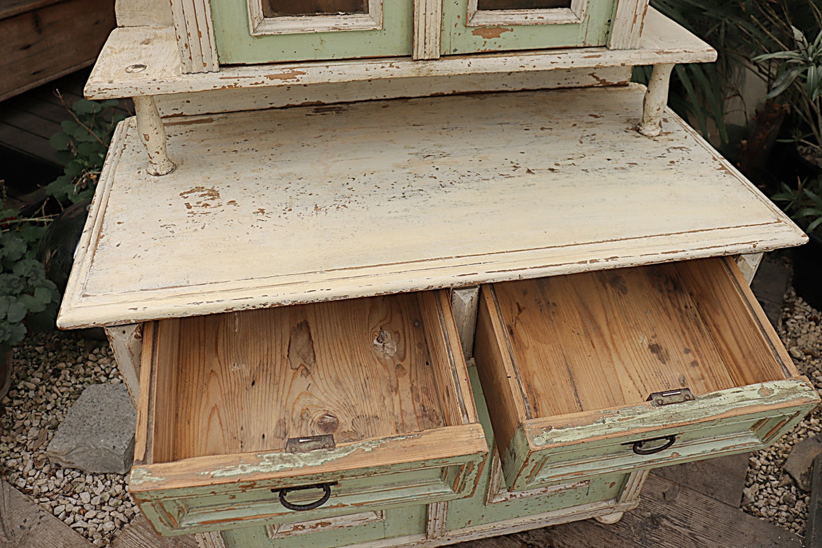 ❤️  WONDERFUL CREAM/SAGE GREEN OLD PAINTED PINE VICTORIAN GLAZED DRESSER  ❤️ - oldpineshop.co.uk