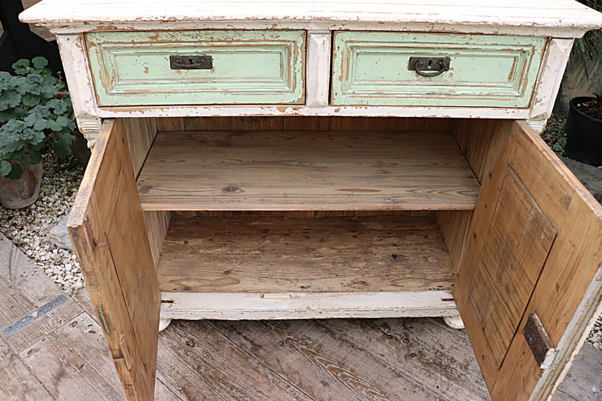 ❤️  WONDERFUL CREAM/SAGE GREEN OLD PAINTED PINE VICTORIAN GLAZED DRESSER  ❤️ - oldpineshop.co.uk