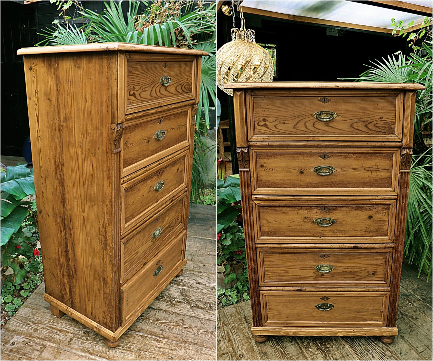 💖 WOW! RARE OLD ANTIQUE VICTORIAN WAXED PINE CHEST OF FIVE DRAWERS/ TALL BOY 💖 - oldpineshop.co.uk