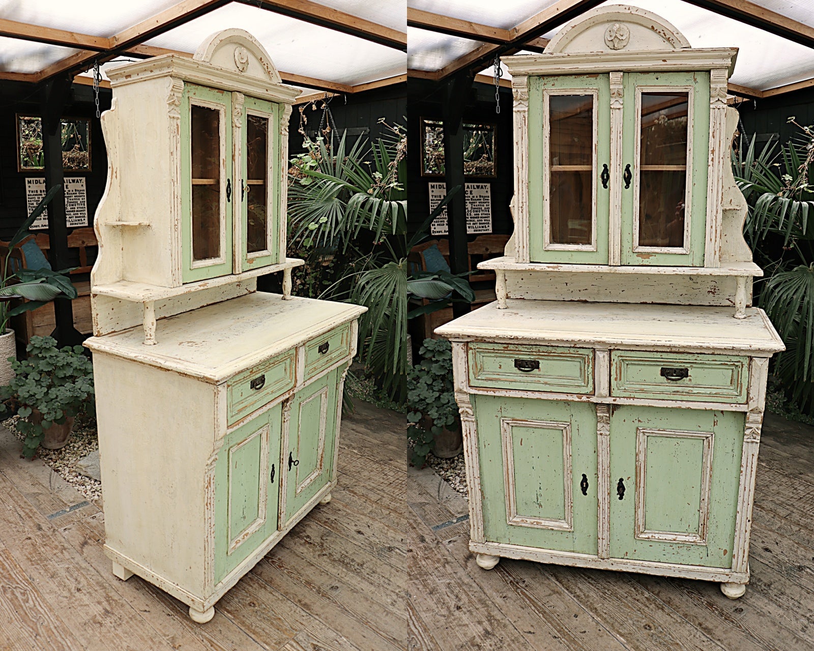 Cream/ Sage Green Painted Old Antique Pine Victorian Glazed Dresser Cream/ Sage Green Painted Old Antique Pine Victorian Glazed Dresser